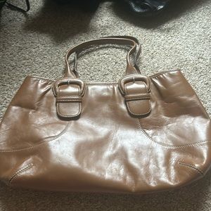 Cole Haan Brown Leather tote, mint green inside.
